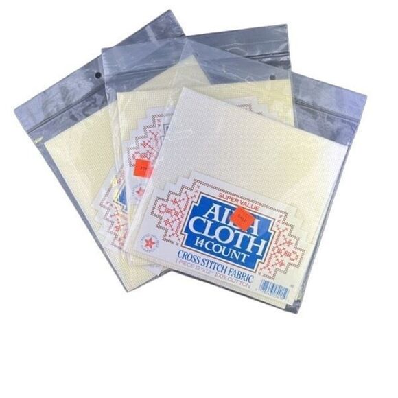 Vintage Aida Cloth 14 count cross stitch embroidery fabric sealed lot of 3 - Picture 1 of 4